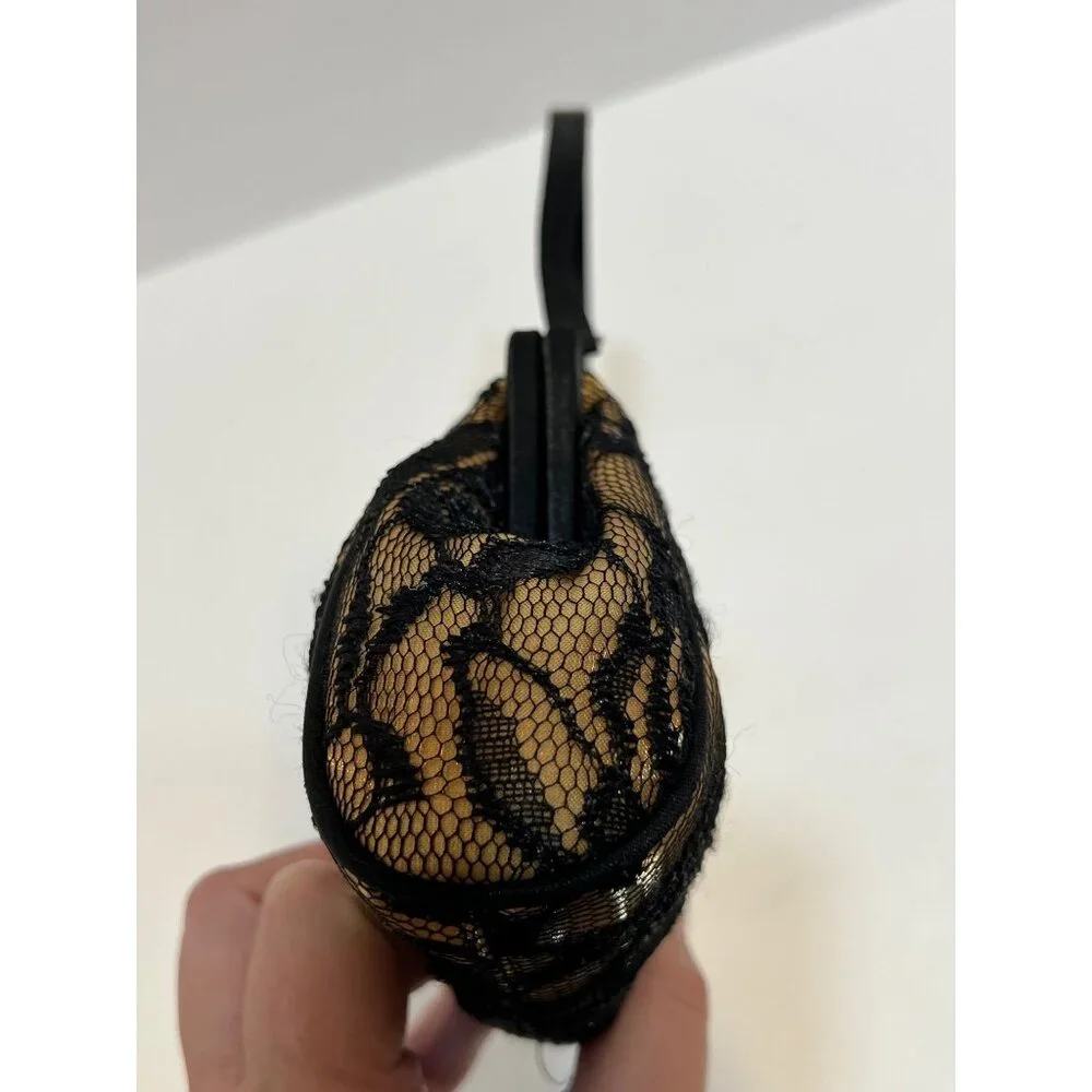 VTG Black Lace Overlay Gold Evening Clutch Handbag Elegant Metallic Kiss Clasp - Picture 6 of 16